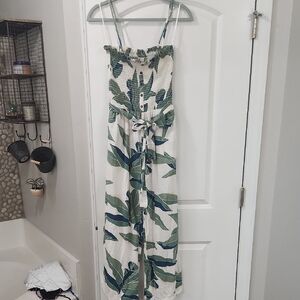 Billabong Tropical Leaf Jumpsuit - Green and White